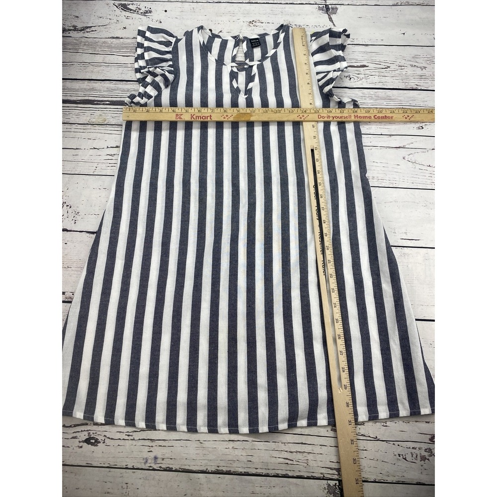 Shein Navy Blue White Striped Shift Dress Sleeveless Ruffle Shoulder Women's M‎ - Picture 6 of 8